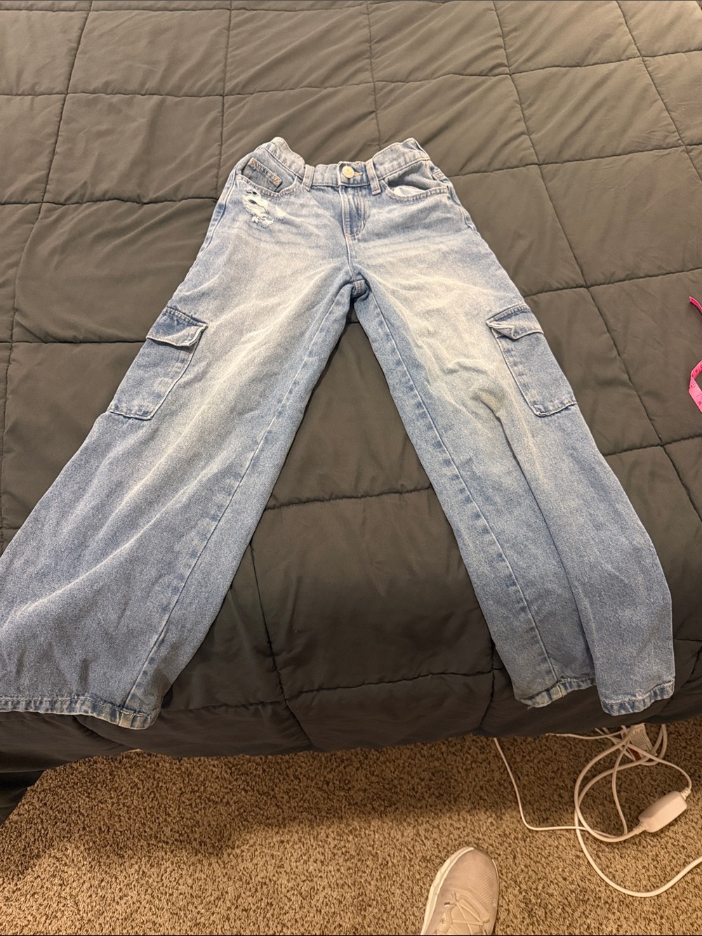 Girls Justice Light Blue Wide Leg Cargo Jeans